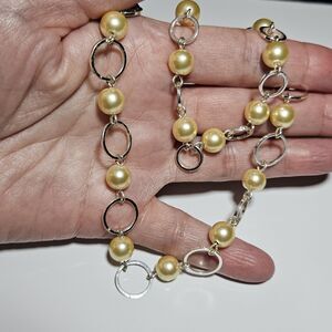SHB Faux Pearl Necklace Silver Open Circles Necklace Bracelet Set 16.5" 7-7.5"